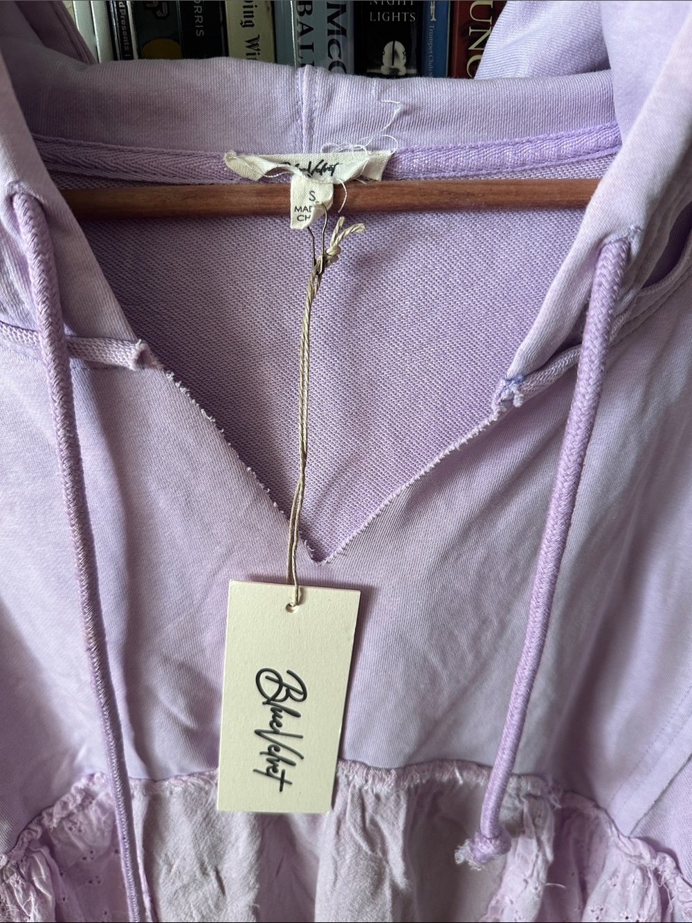Light Lavender Hooded Pullover with Eyelet and Lightweight Cotton Tier Raw Seams - Picture 5 of 17